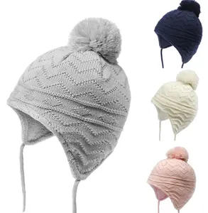 उच्च गुणवत्ता सर्दियों बच्चों बुना हुआ सलाम लड़कों beanie बेबी टोपी के साथ स्ट्रिंग