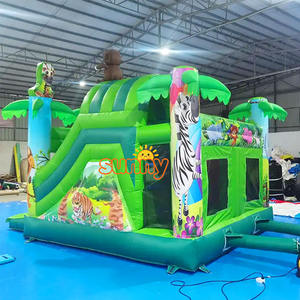 Château gonflable style animaux de la forêt et <span class=keywords><strong>safari</strong></span> avec toboggan, thème jungle, pour une aventure de saut et de course - Product Image 5