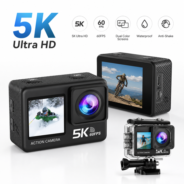 New 5K 60FPS Action Camera Dual Screen WiFi Waterproof 30m Sports Six-axis Anti-shake Helmet Video Recorder Cycling M60TR Model