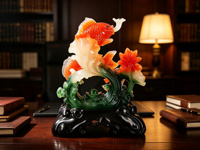 Artisanat en résine personnalisé d'usine, poisson en résine Fengshui, sculptures de poissons en jade imité