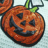 Nouveaux patchs thermocollants personnalisés pour Halloween, motif arc effrayant, cerise, citrouille, broderie chenille à paillettes, écologiques, grands sequins, pour vêtements