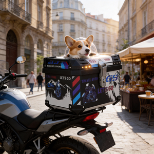 Boîte de transport pour animaux de compagnie pour moto 45L, motif graffiti montagne noir-blanc, cabine pour chien de taille moyenne + poche latérale de rangement, vente en gros d'usine - Product Image 3