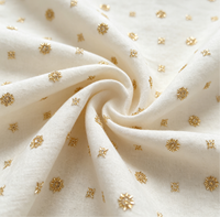 Tissu en lin léger A014 avec broderie de perles étoiles dorées et de bugles pour robes de vacances