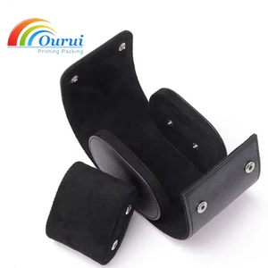 Black Leather <b>Watch</b> Travel <b>Case</b> Roll Box Velvet Lined Single <b>Watch</b> Storage Organizer Portable - Product Image 1