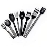Cuillère jetable en plastique PP noir longueur de la main poignée 10cm-21cm fourchette Spork pour gâteau Dessert fruits emballage de crème glacée