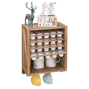 Multi-layer Home Office Kitchen Wooden Coffee Pod Holders K-Cups Holder Coffee Bean Storage Rack With Sliding Drawer