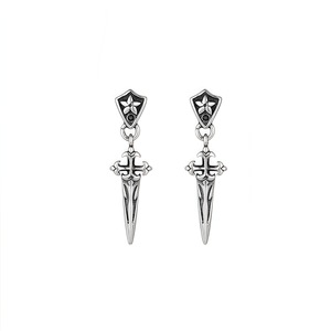 Iris Cross Sword Drop Earrings Tibetan Silver Geometric Design For Men And Women - Product Image 1