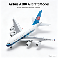 Maquette d'exposition Airbus A380 China Southern Airlines avec carrosserie blanche, aile arrière bleue, logo rouge Kapok, quatre moteurs et train d'atterrissage