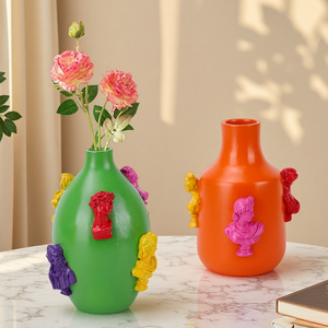 Vaso artistico in <span class=keywords><strong>resina</strong></span> arancione verde Redeco con accenti <span class=keywords><strong>colorati</strong></span> in rilievo in <span class=keywords><strong>resina</strong></span> moderna creativa vaso di fiori decorazione per la casa - Product Image 4