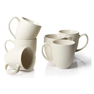 Bộ 6 16 oz Matte ngà trắng sứ Mug Set bán buôn Cốc gốm cho cà phê trà ca cao