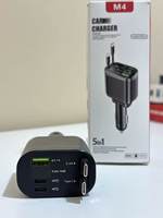 Chargeur de voiture 5-en-1 USB Type C, adaptateur de charge rapide avec câble rétractable (70 cm), matériau PC, indicateur LED