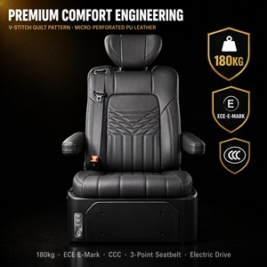 Asiento Giratorio y Elevador de Cuero PU para Autobús/Minibús Tengyun S5B, para Personas Mayores y con Discapacidad, Negro/Blanco - Product Image 2