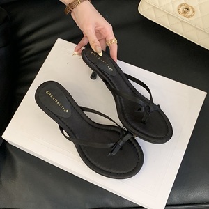 Nouvelles Sandales et Mules d'Été 2025 en Satin pour Femme, à Talon Chaton et Nœud Élégant - Product Image 5