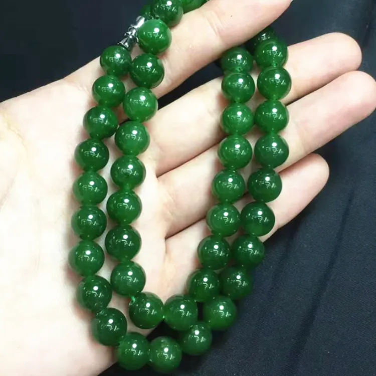 Haute qualité Hetian Jade pierre bijoux prix de gros 10mm naturel vert jasperite collier de perles