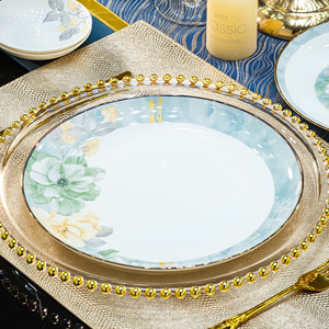 56 58Pcs Luxury Porcelain Dinnerware <b>Set</b> with Gold Rim, Elegant Floral Ceramic Tableware for Home Hotel Wedding - Product Image 4