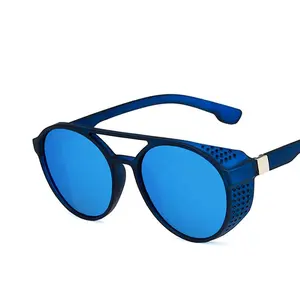 Óculos de sol masculino steampunk, óculos de sol polarizados de fábrica, à prova de vento, redondo, UV400, com proteção lateral de ponte dupla, moda de mão