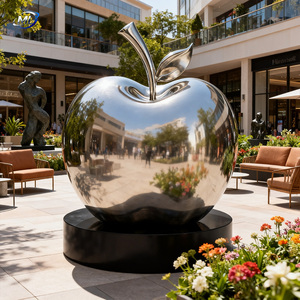 Sculpture de pomme en acier inoxydable, plaquée argent poli, décoration d'intérieur, thème fruit, forme ronde - Product Image 3
