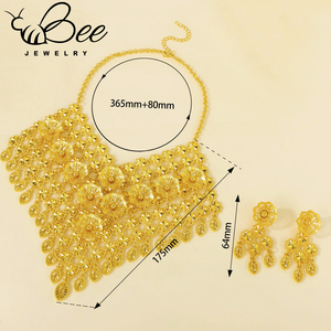 ชุดเครื่องประดับเจ้าสาวอินเดียใต้แบบดั้งเดิม ชุบทอง 24K สีทองบราซิล สร้อยคอ ต่างหู สำหรับงานแต่งงานเจ้าสาว - Product Image 6