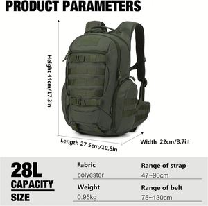 Sac à dos tactique en denim avec fermeture éclair et doublure Oxford pour hommes - 18L/28L EDC Randonnée et Moto - Product Image 2