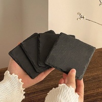 Sous-verre rond en pierre naturelle noire résistant à la chaleur, design zen asiatique pour verres à thé, whisky et cocktails