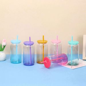 AGH Gobelet en verre transparent de 16 oz, écologique, avec couvercle et paille en plastique colorés à rayures, Mug de sublimation de haute qualité pour le camping - Product Image 2