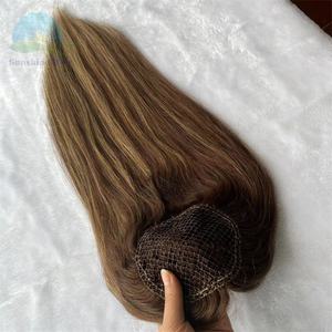 Filet à poisson <span class=keywords><strong>blond</strong></span> complet à la main Base Highlight Brown Woman Toupee European Cuticle Quality Human Hair Bayalage Topper - Product Image 5