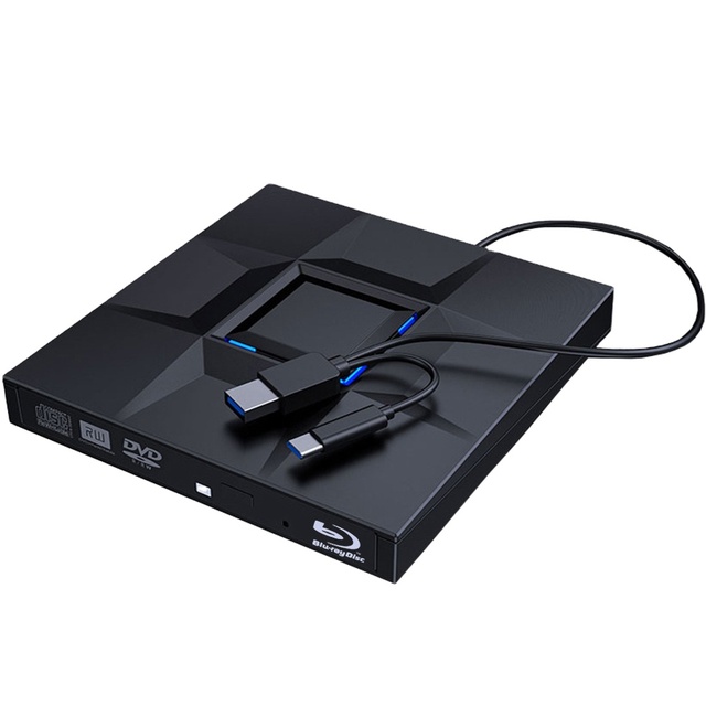 TISHRIC USB 3.0 & Type-C External Blu-ray Drive Slim Optical BD CD DVD Burner Writer for Laptop or Desktop Use