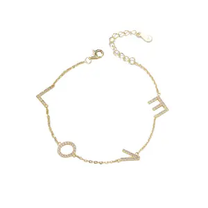 Pulseira banhada a ouro mulheres prata esterlina 925, joias moda feminina amor charme