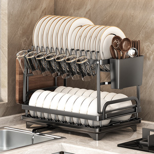 Rak pengering piring Modern tahan karat, Rak pengering piring dapur 2 tingkat tahan lama - Product Image 5