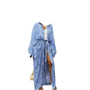 Stock 5-Color Solid Long Kimono Maxi Robe <b>Plus</b> <b>Size</b> <b>Kaftan</b> Beach Cover-Up High Cut Push up 2 Piece Set Rayon Swimdress Tankinis - Product Image 1