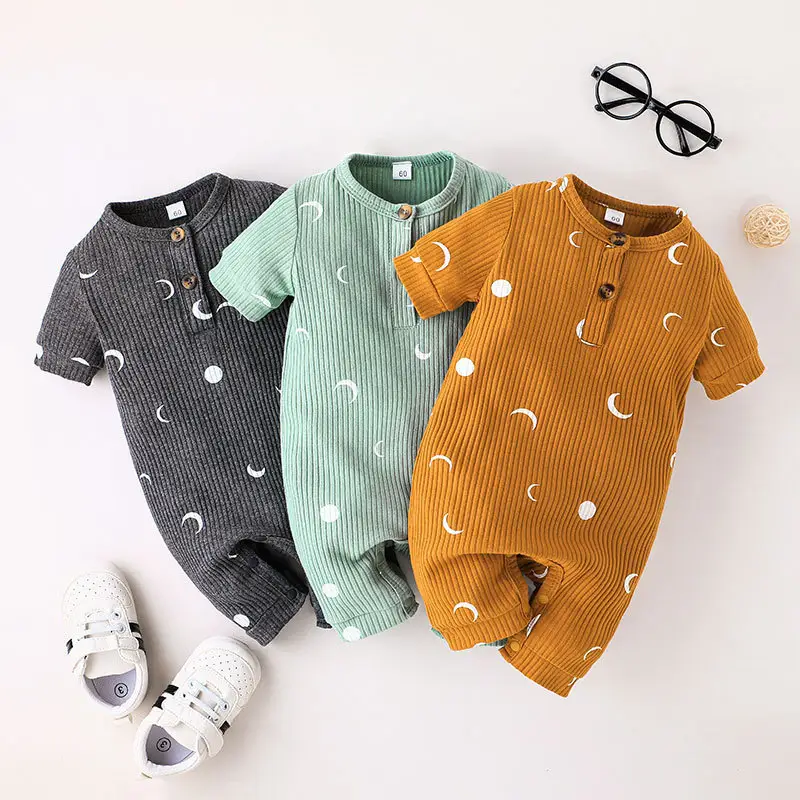 Summer Boys Girls Baby Jumpsuit Cotton Short-sleeved Infant Outfit Summer Moon Printed Newborn Baby Clothes Jumpsuit