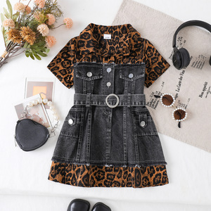 <span class=keywords><strong>Vestito</strong></span> Estivo per Bambine in Denim di Cotone con Stampa Leopardata, Stile Carino, Lunghezza al Ginocchio, Linea ad A con Volant - Product Image 3