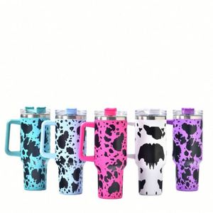 Gobelet de voyage personnalisé de 40 oz, réutilisable, en acier inoxydable à double paroi, isolé, avec revêtement imitation cuir de vache, tasse à café de 40 oz, gobelet de voiture avec poignée et couvercle - Product Image 1