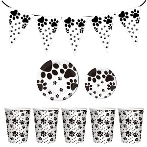 Pet Birthday Party Supplies <b>Disposable</b> Paper Plates Cups Flags Paw Print Decorations For Dog Themed Celebration - Product Image 3