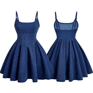 Nouvel arrivage de robe d'été en denim lavé pour femmes avec bandoulière fine coupe Aline décontractée et confortable - Product Image 4