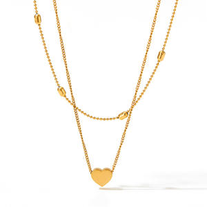 مجوهرات نسائية من الفولاذ المقاوم للصدأ بطبقتين على شكل قلب صغير قلادة بياقة متعددة الطبقات سلسلة من الخرز الجمالي قلادة على شكل قلب - Product Image 4