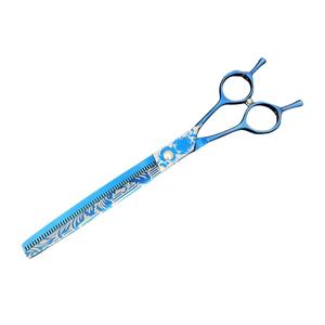 Tijeras de Peluquería Canina de Acero Azul de 7.5 Pulgadas, Tijeras de Entresacar con Patrón Damasco, Herramientas Profesionales de Acero Inoxidable para Cortar el Pelo de Perros - Product Image 2