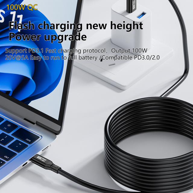 USB C 3.2 Male to Male Data Cable Type-C 3.2 Extra Long Extension Power Cord 5m Length Extension 8k 20Gbps 100W Charging for 15