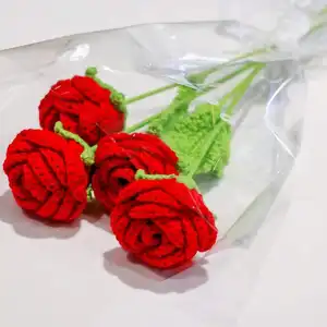 手工编织手工羊毛花玫瑰成品花束花卉婚礼情人节母亲节朋友装饰花