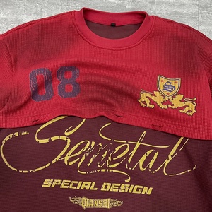 เสื้อยืดแขนยาวผ้าวาฟเฟิลพิมพ์ลายสกรีน ลุคย้อนยุคฟอกสี ทรงโอเวอร์ไซส์ ผ้าฝ้ายคุณภาพสูง ระบายอากาศได้ดี สไตล์สตรีทแวร์ สำหรับผู้ชาย - Product Image 4
