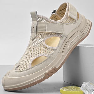 Chaussures d'été 2026 pour hommes en maille respirante, en cuir évidé, à semelle souple antidérapante, à bout fermé, pour l'extérieur et décontractées - Product Image 1