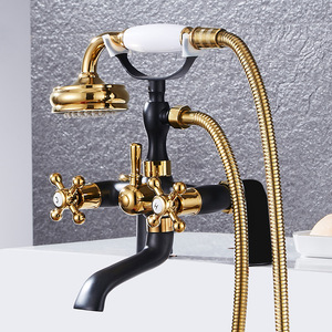 Rubinetti di riempimento per <span class=keywords><strong>vasca</strong></span> in ottone romano in stile Vintage Kit rubinetto per doccia per <span class=keywords><strong>vasca</strong></span> da bagno <span class=keywords><strong>con</strong></span> soffione doccia portatile a forma di telefono - Product Image 5