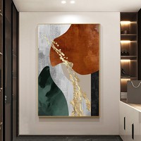 Peinture artistique abstraite nordique moderne minimaliste avec cadre doré, peinture de luxe à blocs de couleur, lignes en cristal, peinture en porcelaine pour la décoration de la maison