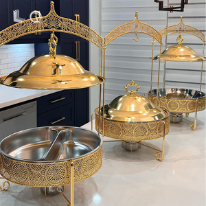 Hete Aanbieding Restaurantuitrusting Voedselwarmers Buffet Luxe Chafing Dish Luxe Koninklijke Gouden Chafing Dish Met Glazen Deksel - Product Image 3