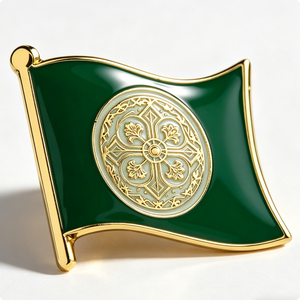 Badge Souvenir Sportif Personnalisé en Alliage Émaillé Dur, Forme Drapeau Vert Ondulé, Motif Croix Religieuse Imprimé UV - Product Image 5