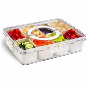 Kitchen Portable Plastic <b>Spice</b> Storage Container Snack Storage Box Snackle Box Clear Divided Serving <b>Tray</b> with Lid and Handle - Product Image 3