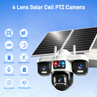 Caméra extérieure 4G 20MP 10K à double panneau solaire, quatre objectifs, quatre écrans, PTZ, détection de mouvement, alarme, surveillance en ligne 24/7, AOV, 16000mAh