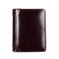 Stock Trifold Dompet Pria Kulit Sapi Saku Depan Asli Kulit Murni untuk Pria