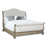 Lit de style français King Size réglable avec cadre rembourré, tête de lit capitonnée en tissu, structure en bois massif - Mobilier de chambre luxueux