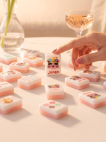 Jeu de Mahjong Américain Double Couche en Acrylique Motif Chat, 4 Joueurs, Mini Tuiles de Mahjong Pliables pour Jeu Manuel